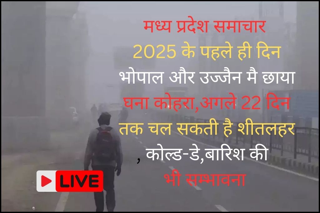 मध्य प्रदेश समाचार: 2025 के पहले ही दिन भोपाल और उज्जैन मै छाया घना कोहरा,अगले 22 दिन तक चल सकती है शीतलहर, कोल्ड-डे,बारिश की भी सम्भावना