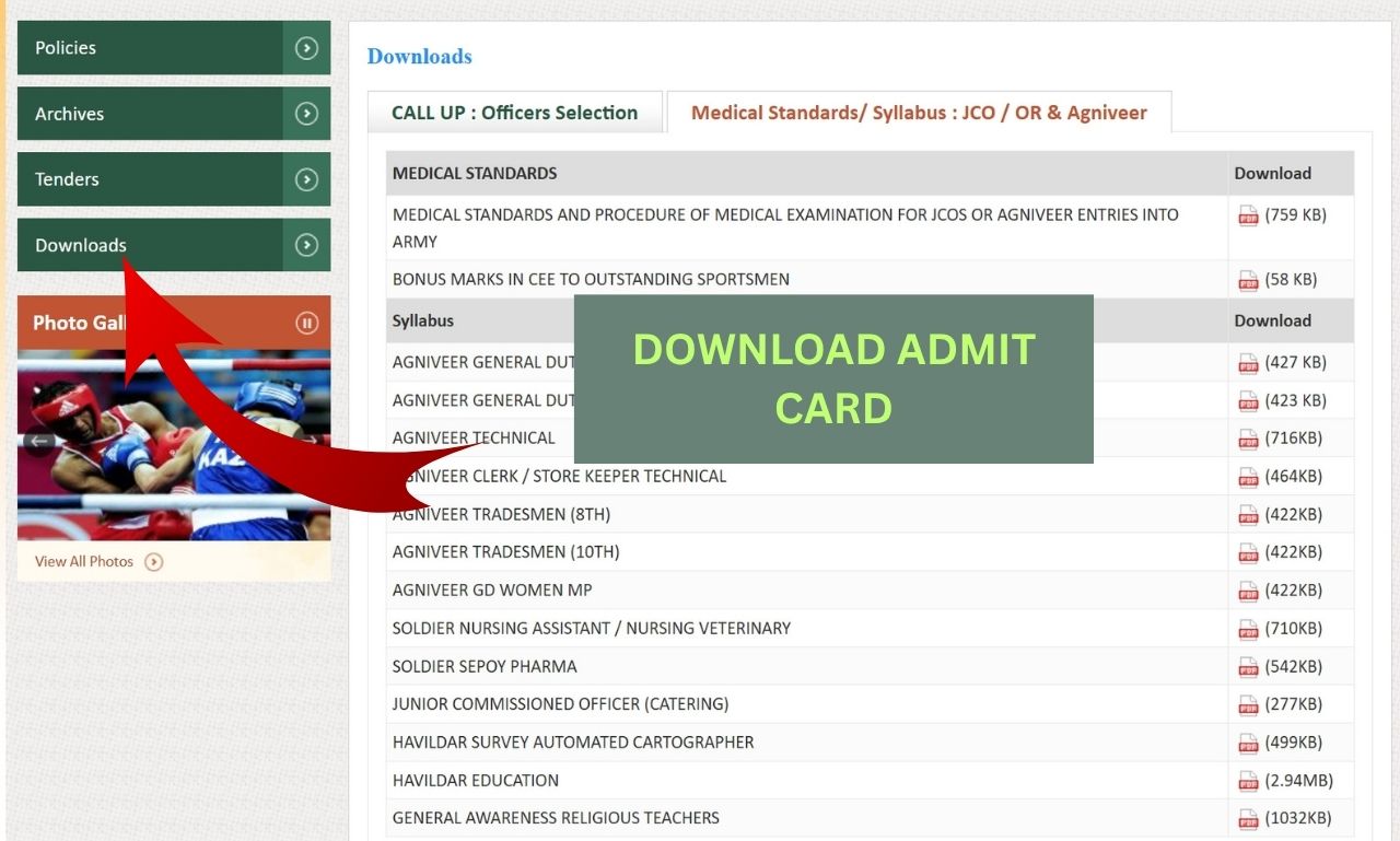 Indian Army Admit Card 